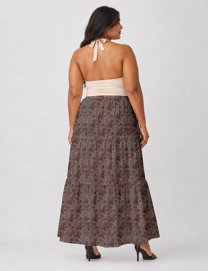 Midi Tiered Skirt - Pink Paisley
