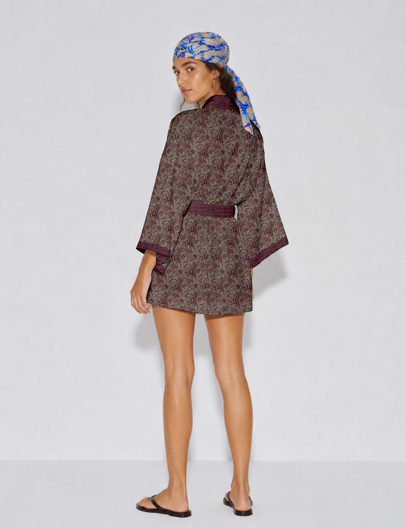 Short kimono robe - Pink Paisley