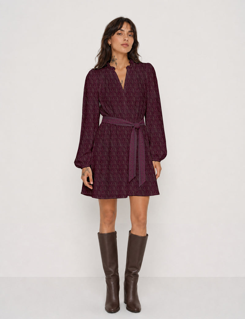 Swing dress with belt - Pink Paisley