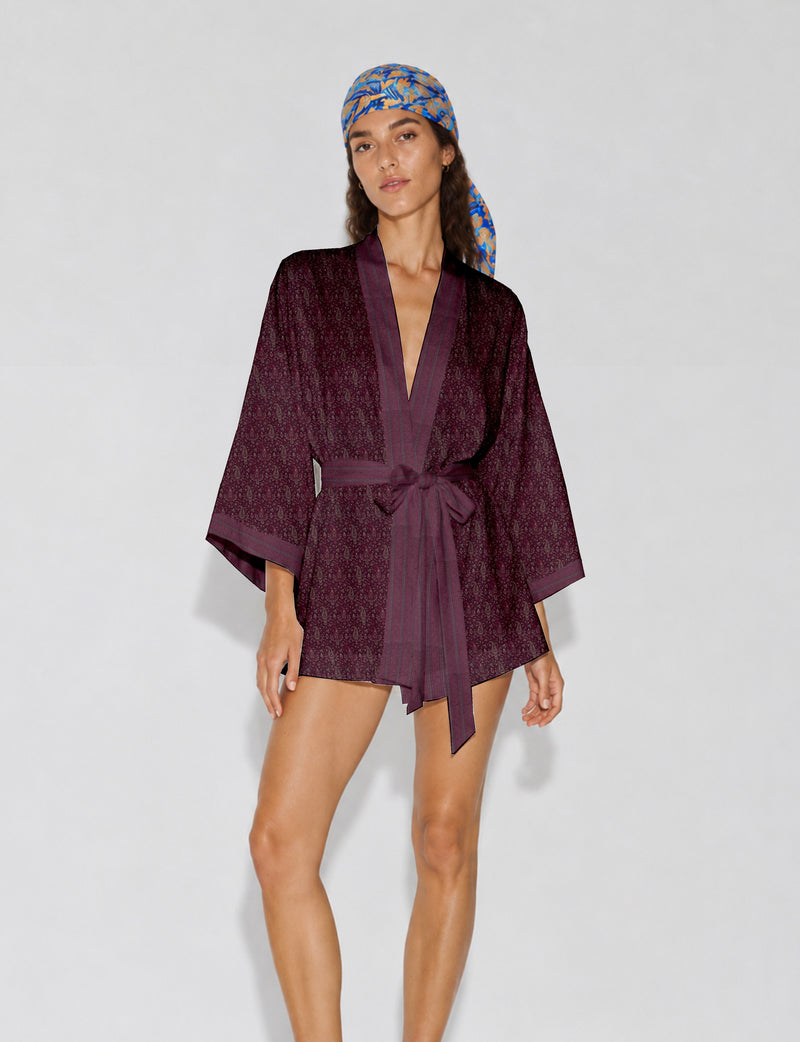 Short kimono robe - Pink Paisley