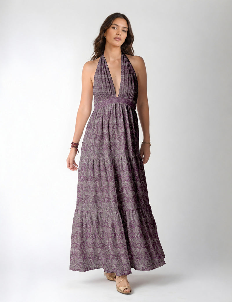 Flowy maxi tiered dress for vacations, brunch, and evening wear