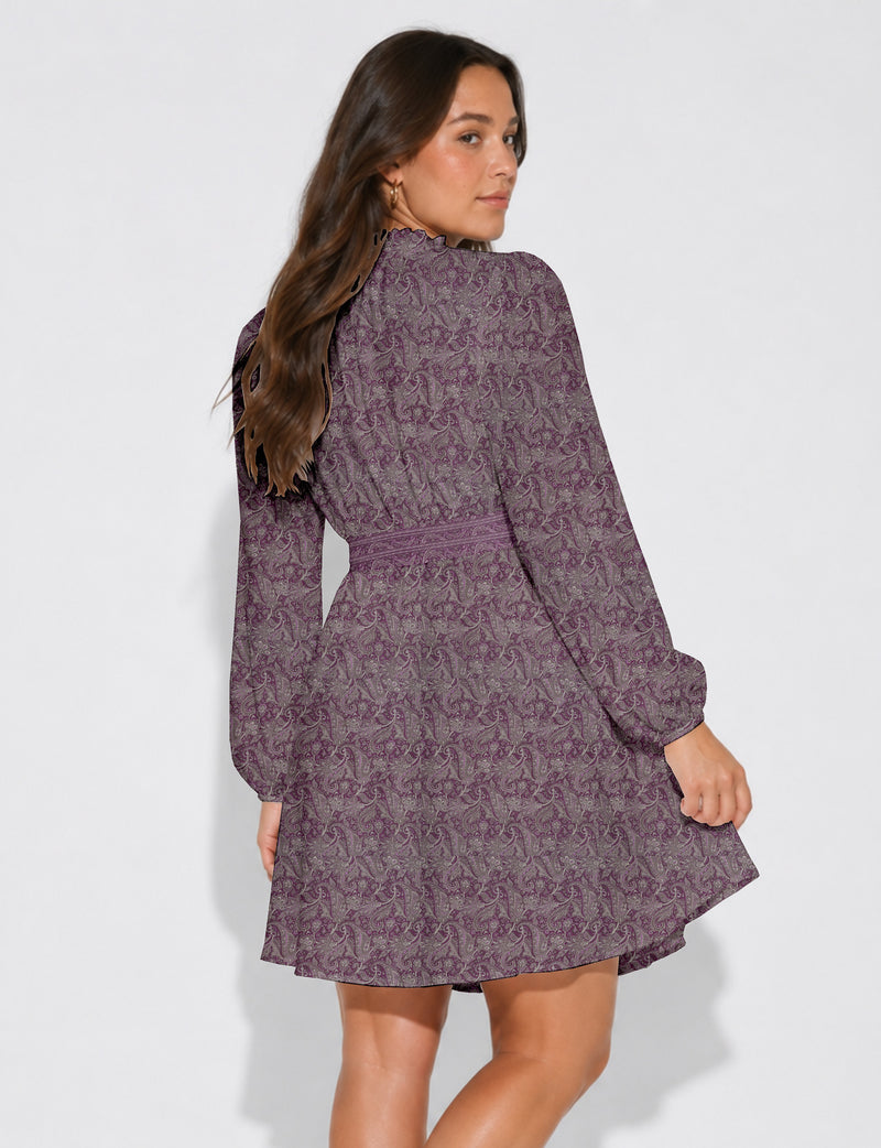 Swing dress with belt - Pink Paisley