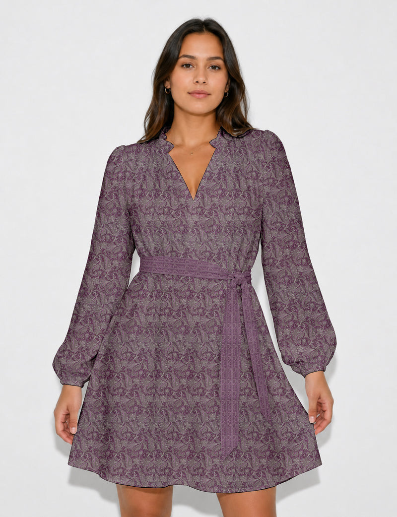 Swing dress with belt - Pink Paisley