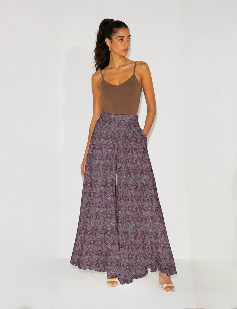 Wide Leg Palazzo Trousers - Pink Paisley