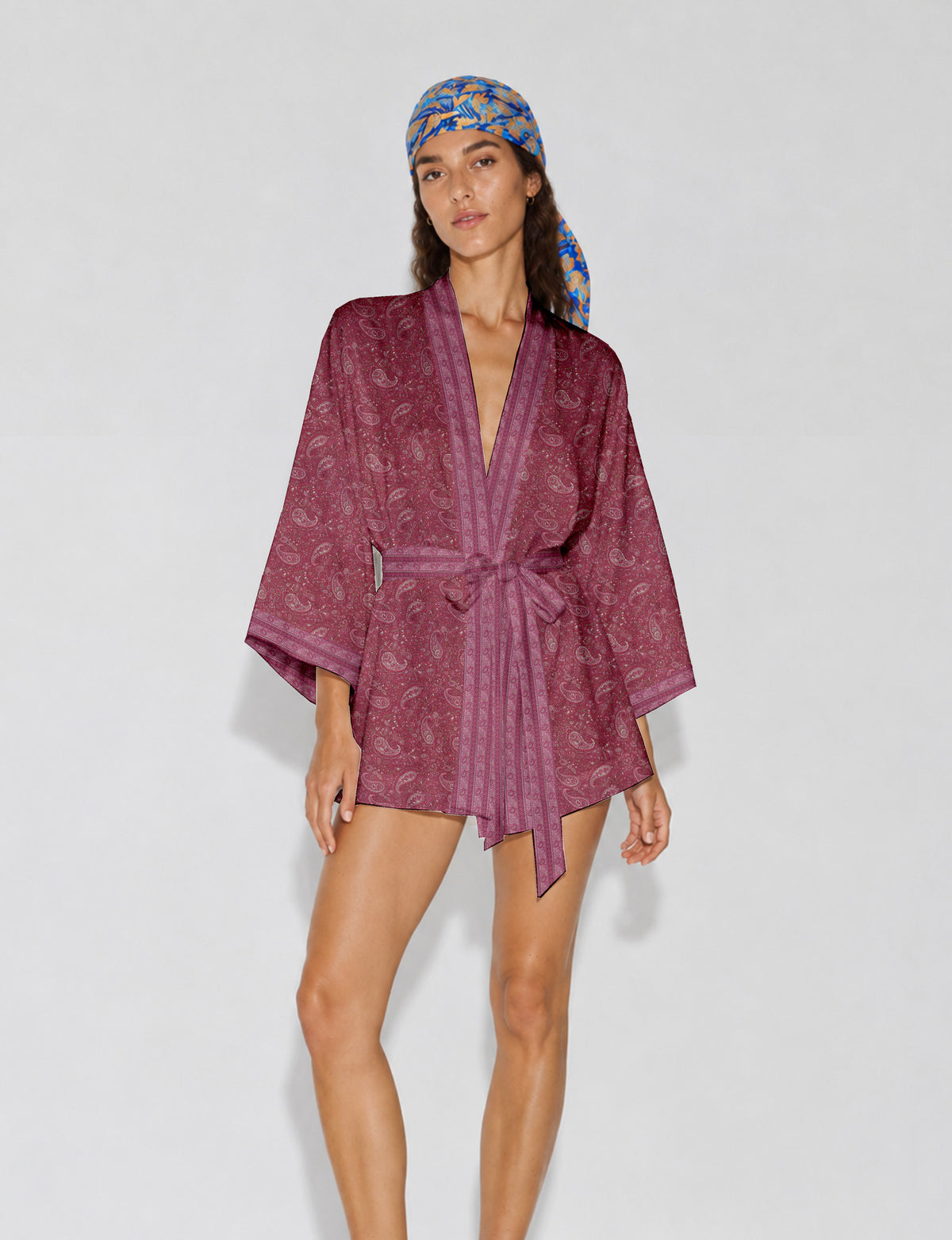 Short kimono robe -  Paisley