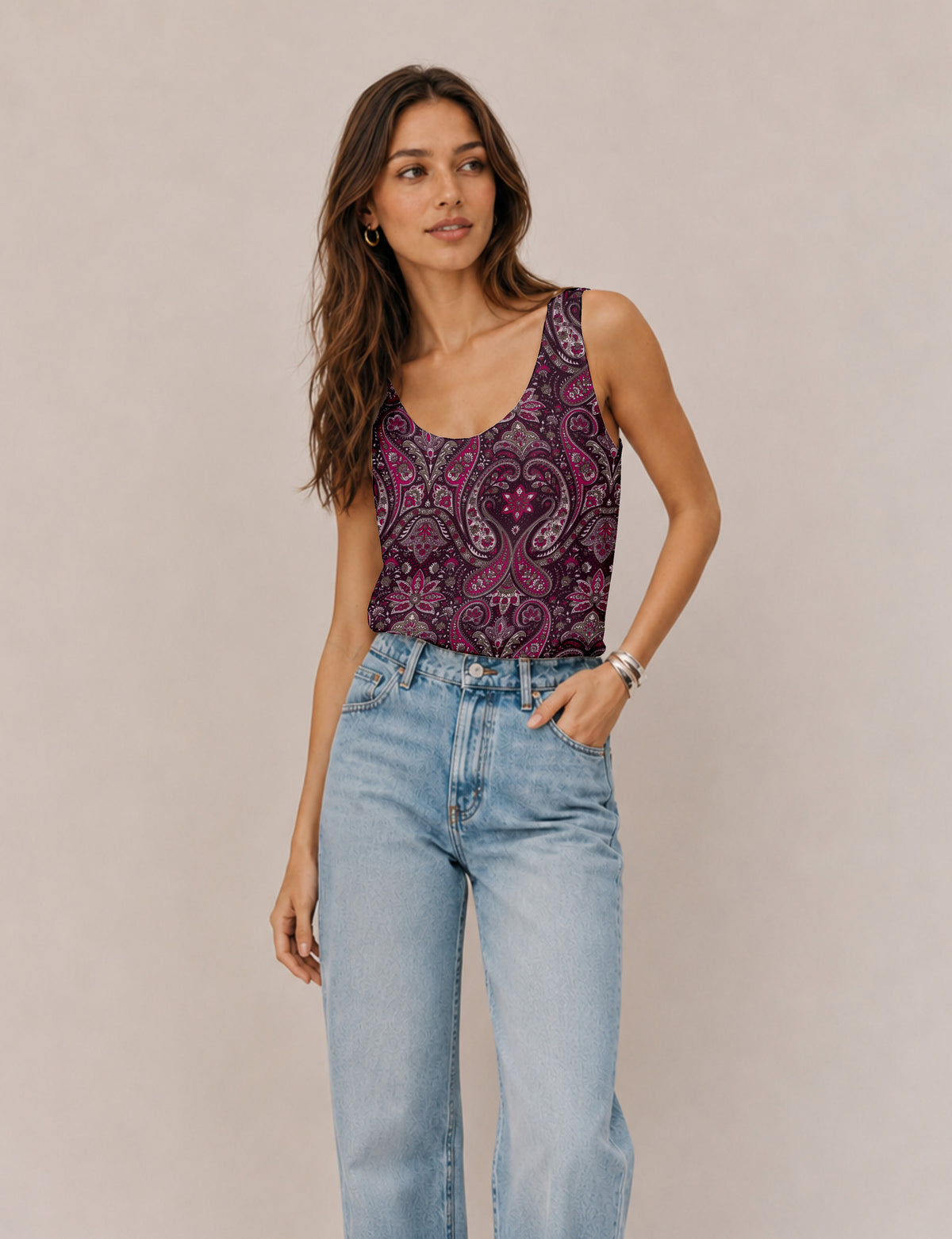 Sleeveless blouse - Pink Paisley