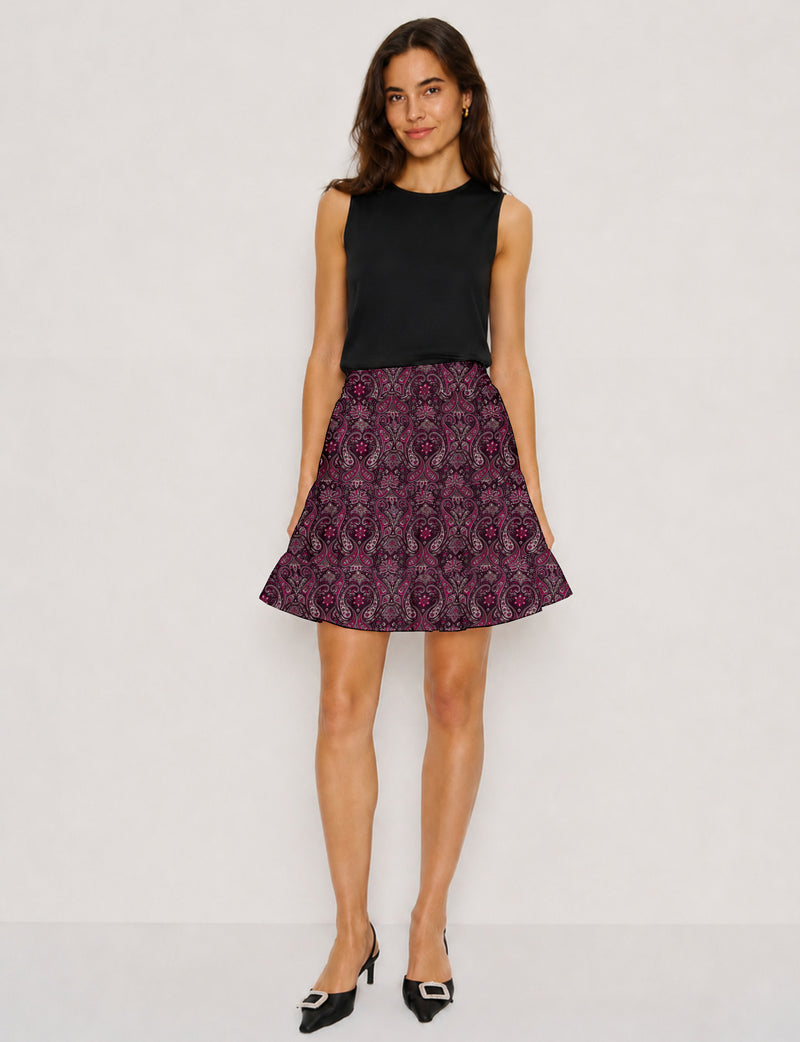 Short tiered skirt - Pink Paisley