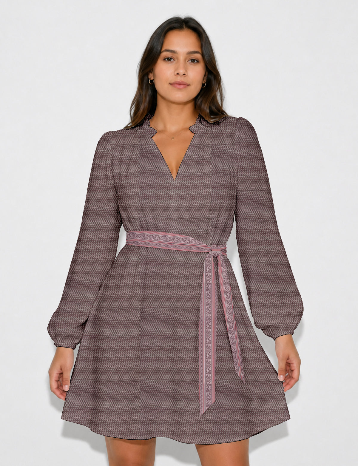 Swing dress with belt - Pink Tropical