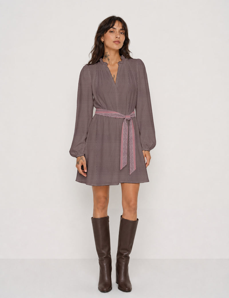 Swing dress with belt - Pink Tropical