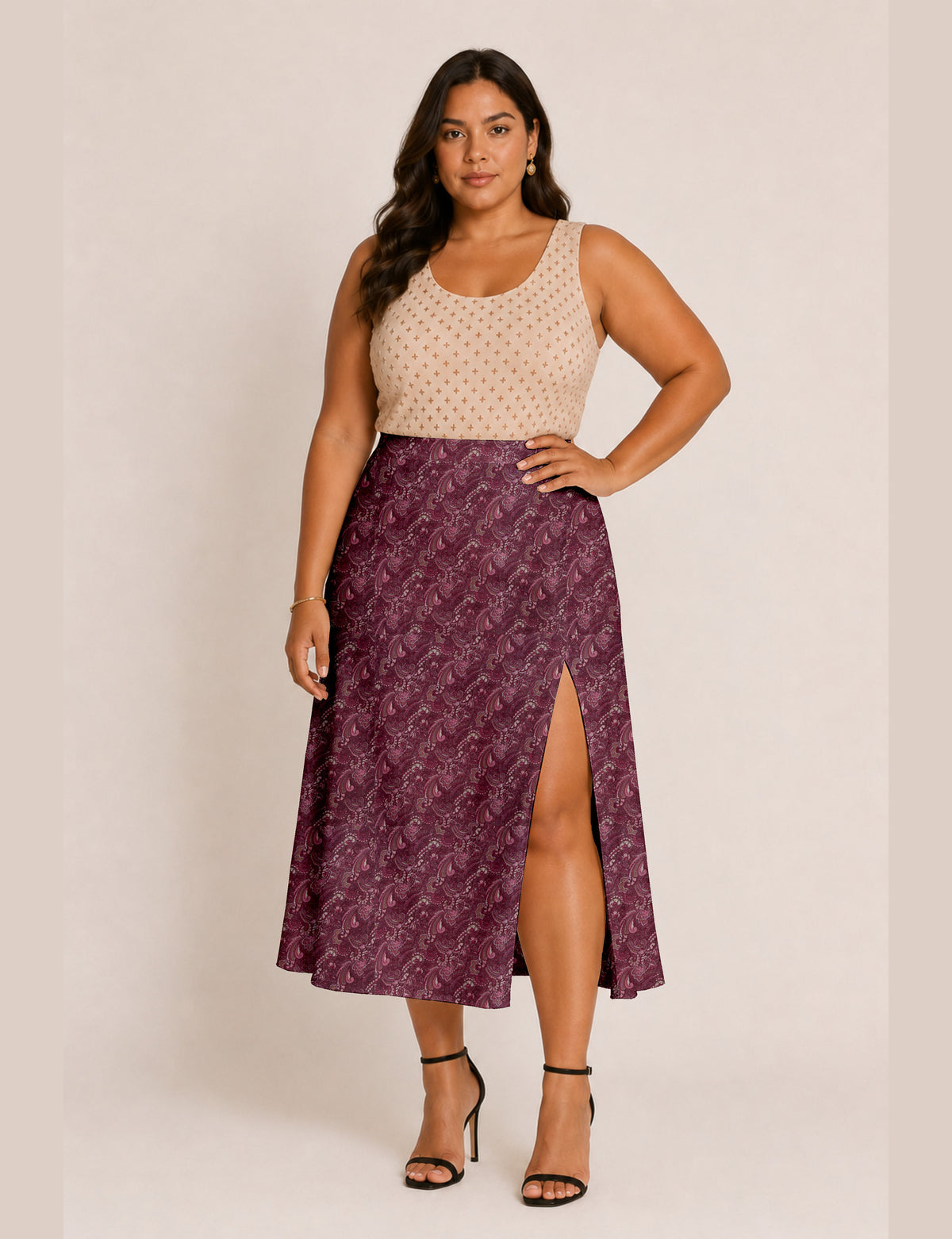 A line skirt with slit - Pink Tropical