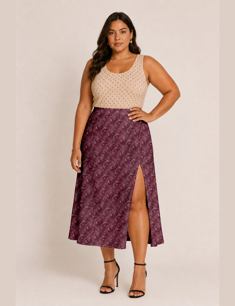 A line skirt with slit - Pink Tropical