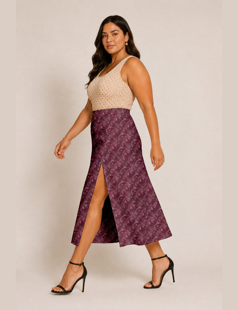 A line skirt with slit - Pink Tropical