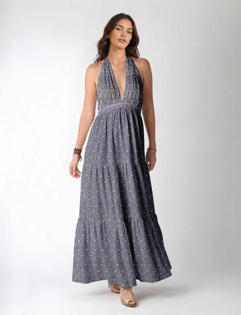 Flowy maxi tiered dress for vacations, brunch, and evening wear