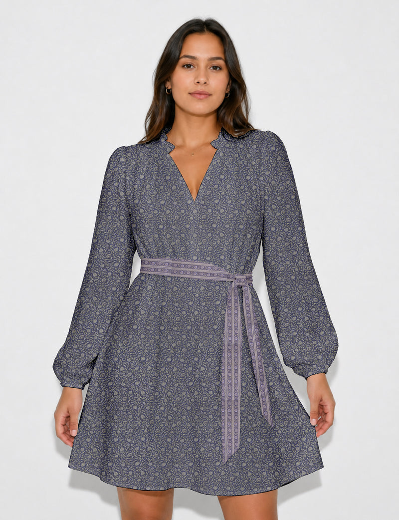 Swing dress with belt - Purple Tropical