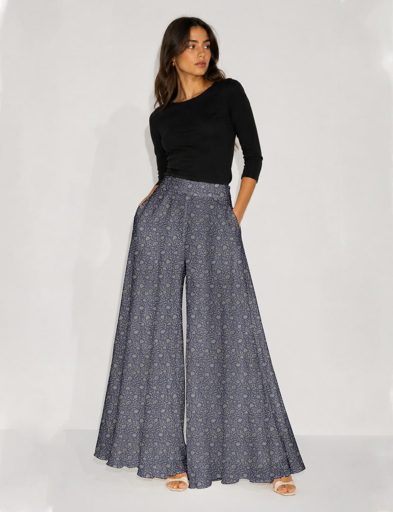 Wide Leg Palazzo Trousers - Purple Tropical