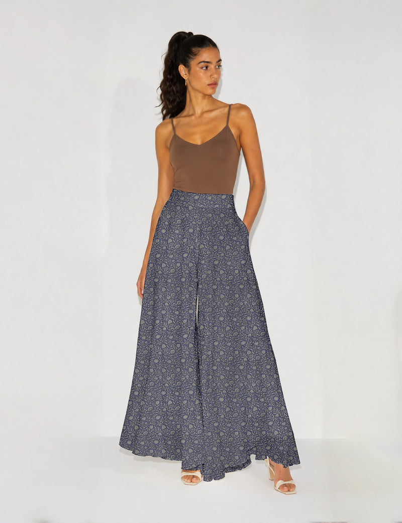 Wide Leg Palazzo Trousers - Purple Tropical