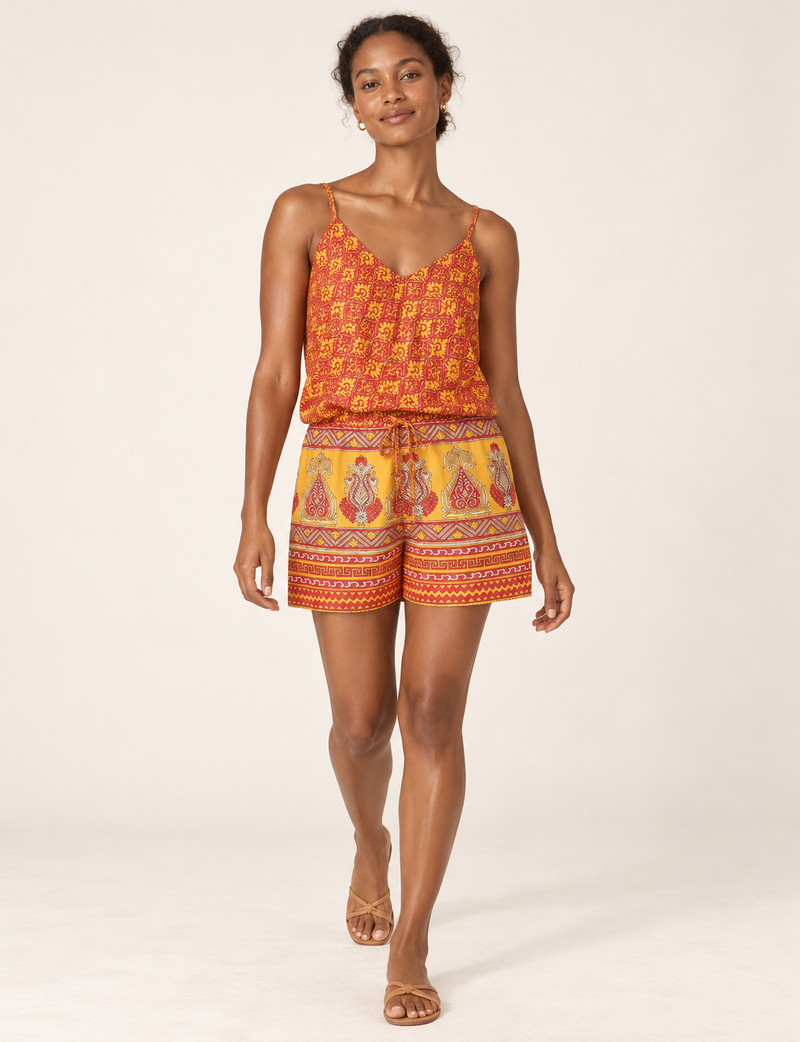 Combishort en dentelle - Orange Abstract