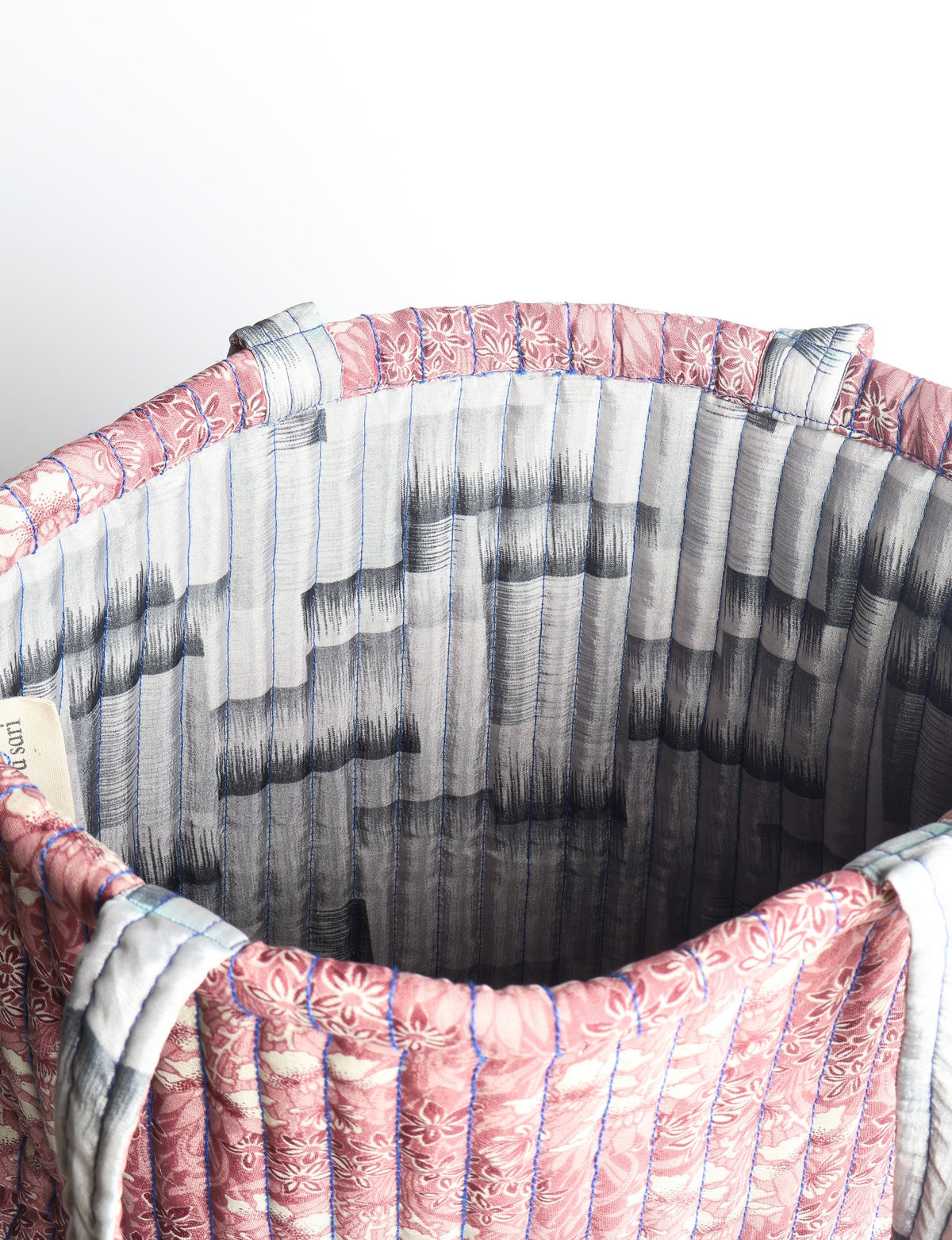 Sac cabas matelassé - Motif floral bleu