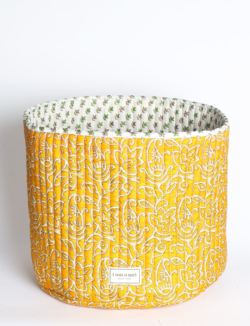 Quilted storage basket - Yellow Paisley