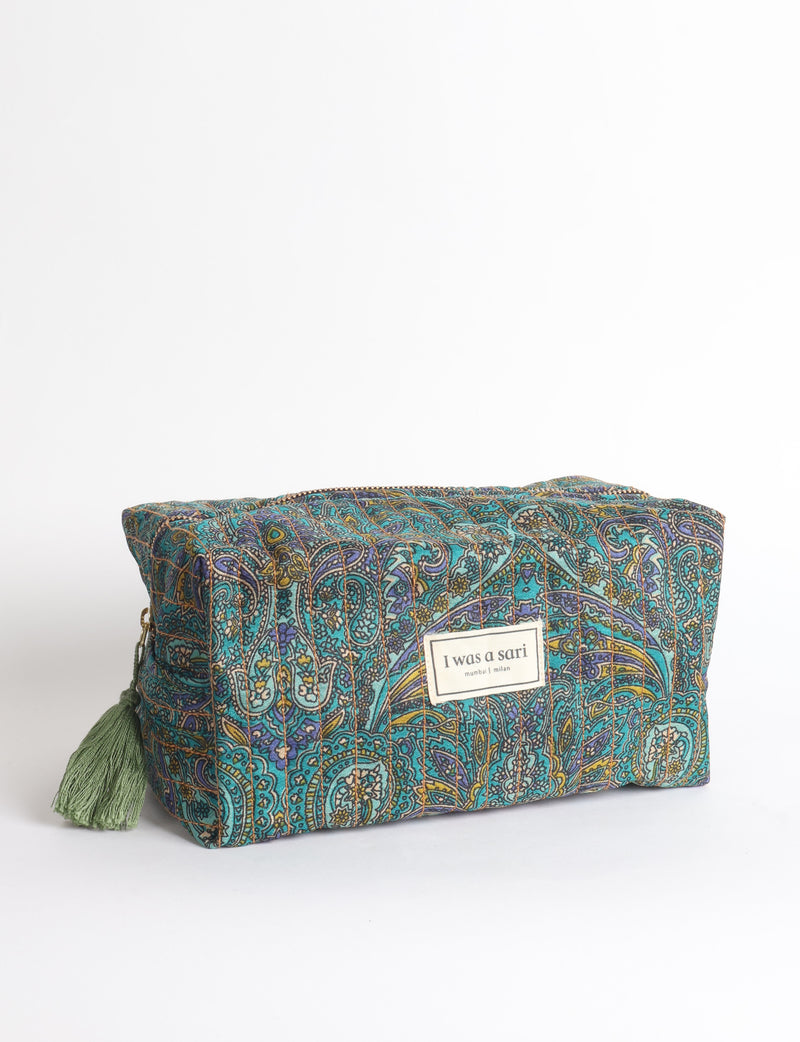 Quilted Utility Pouch - Green Paisley
