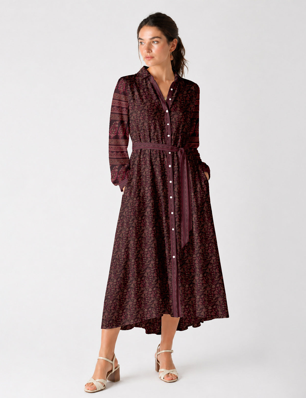 Long shirt dress - Red Floral