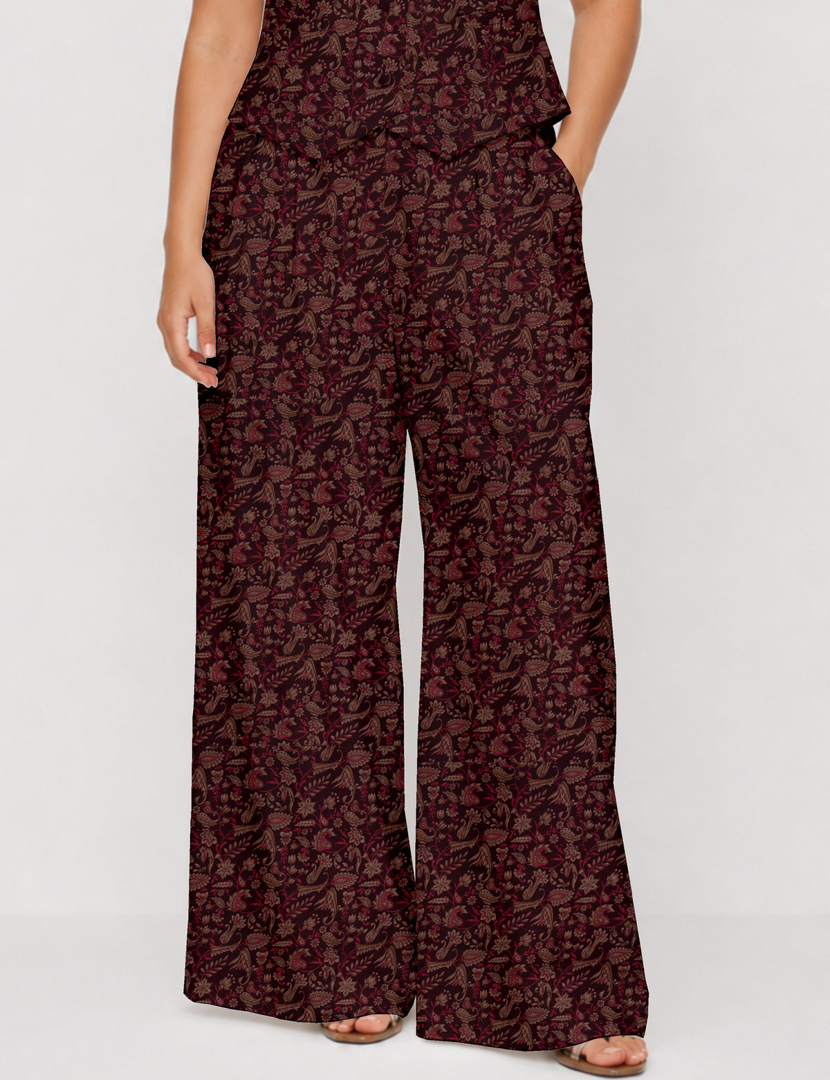 Wide leg pleated trouser - Red Floral