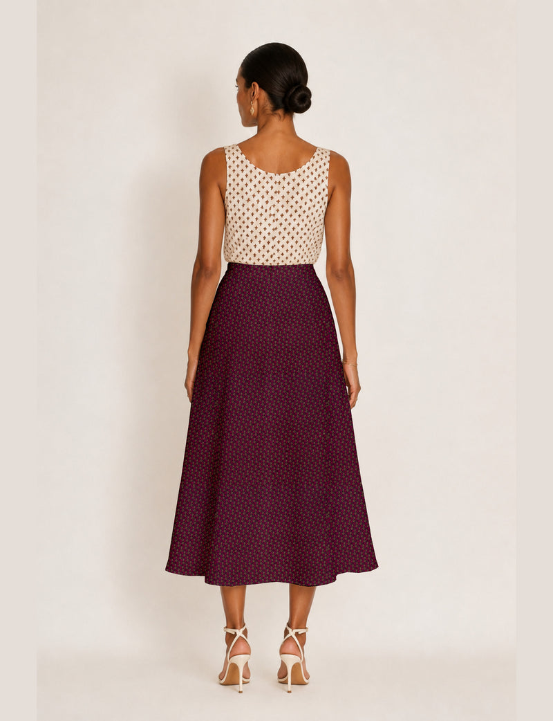 A line skirt with slit - Red Floral