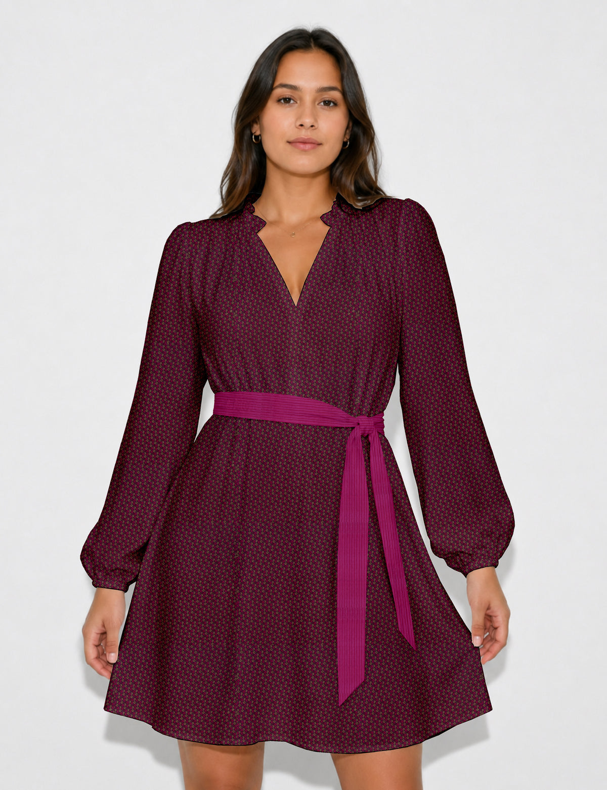 Swing dress with belt - Yellow Floral - Red Floral