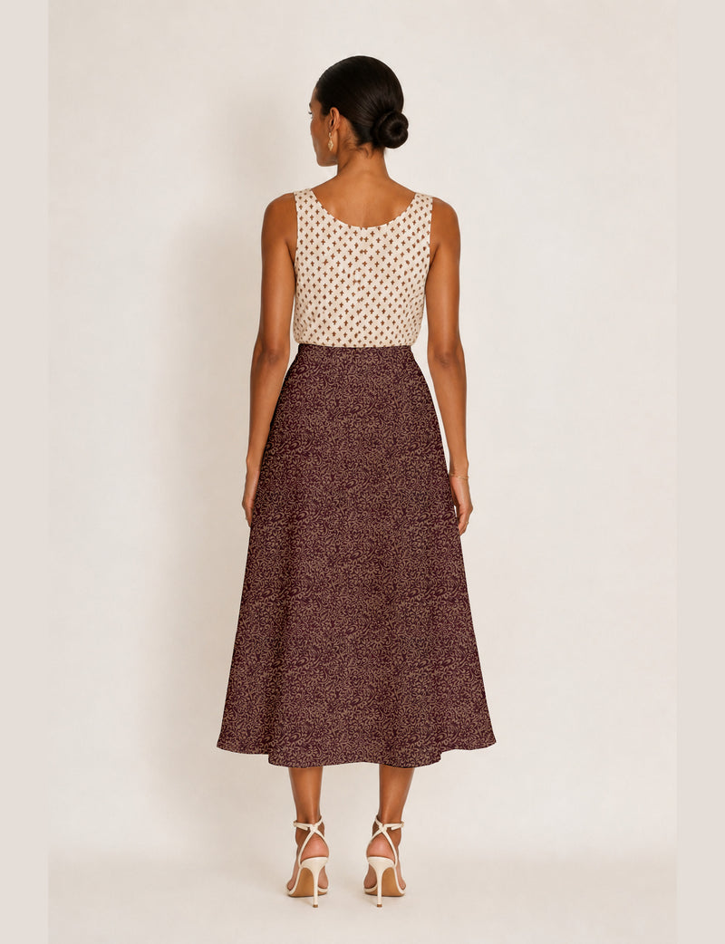 A line skirt with slit - Red Floral