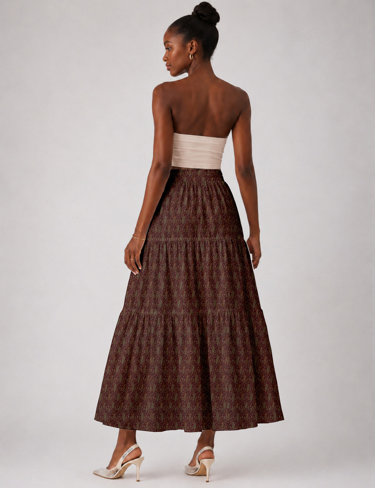 Midi Tiered Skirt - Red Paisley