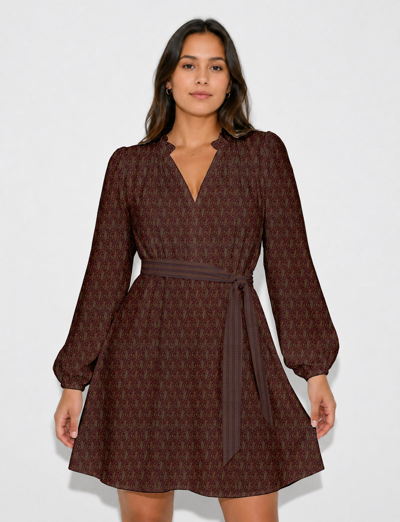 Swing dress with belt - Red Paisley