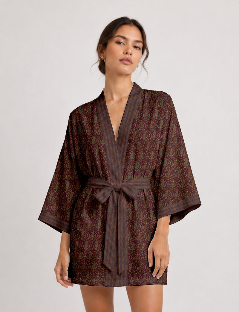 Short kimono robe - Red Paisley
