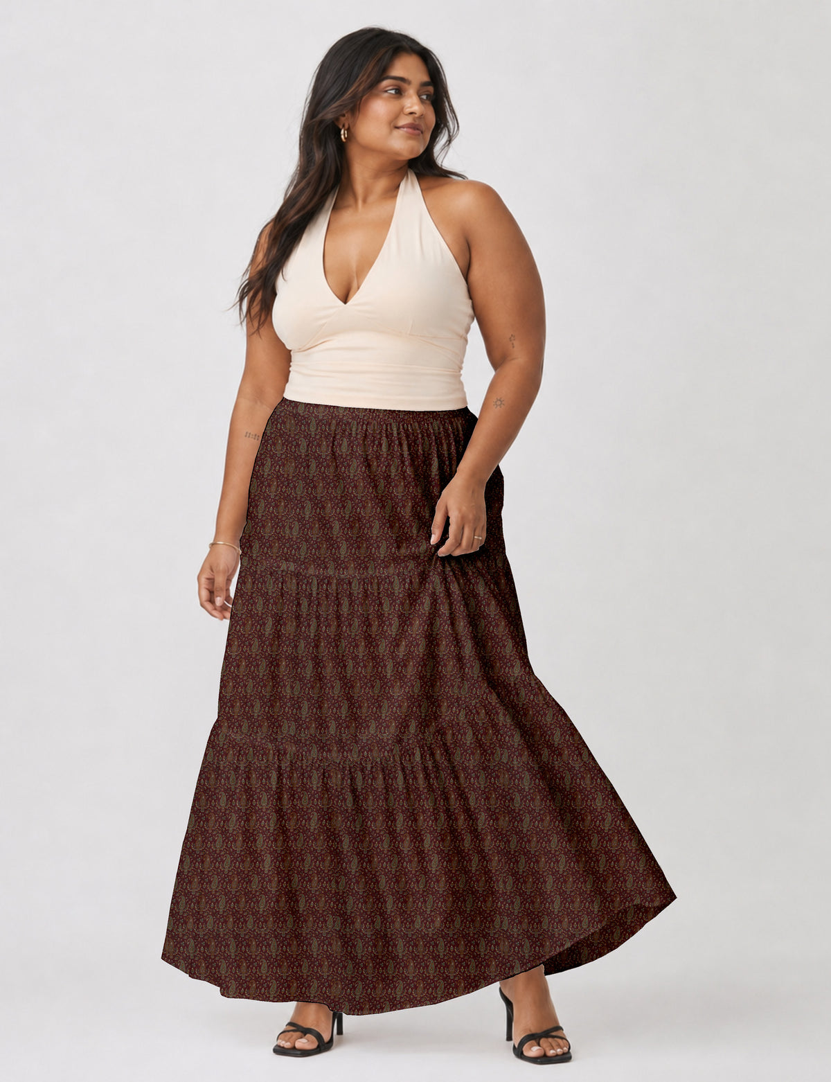 Midi Tiered Skirt - Red Paisley