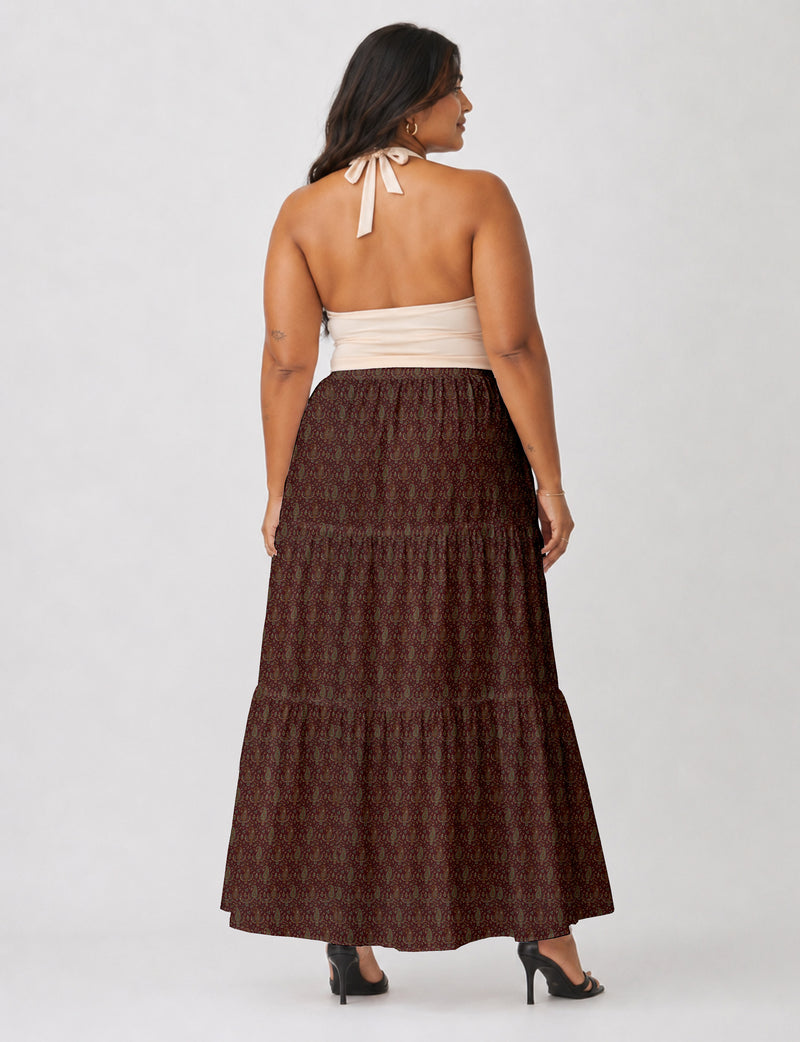 Midi Tiered Skirt - Red Paisley