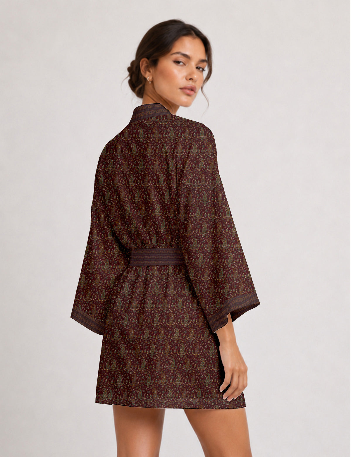 Short kimono robe - Red Paisley