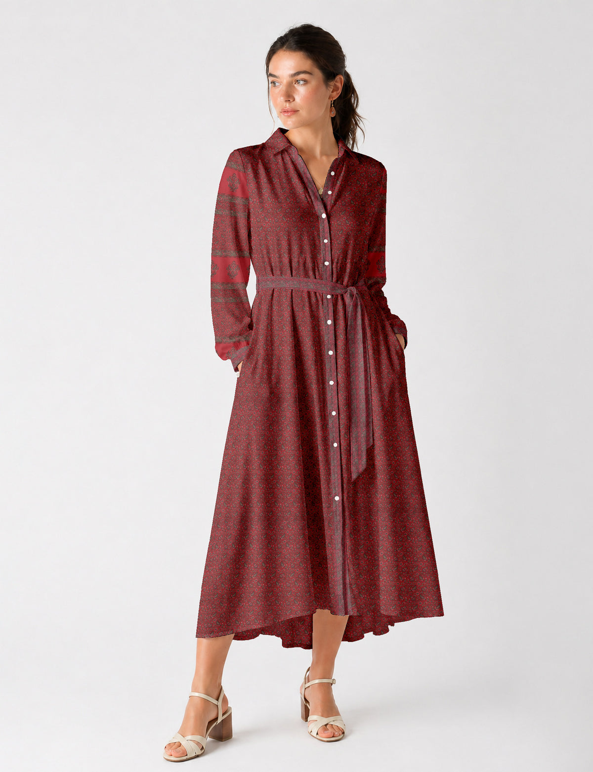Long shirt dress - Red Paisley
