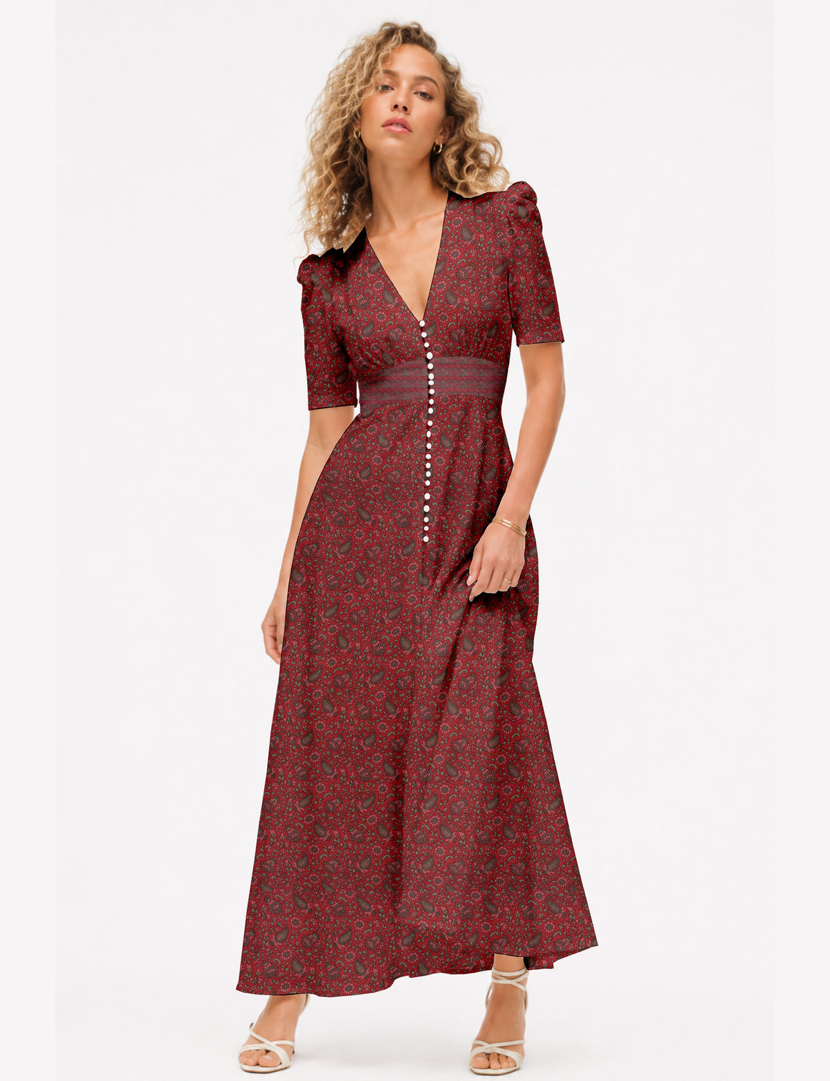 Maxi romantic dress - Red Paisley