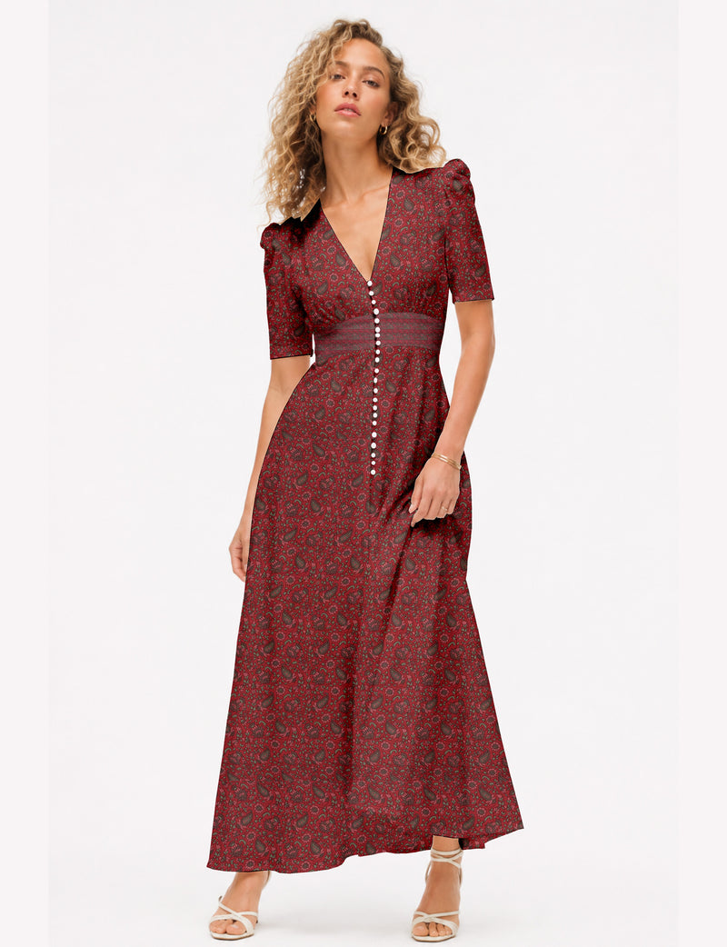 Maxi romantic dress - Red Paisley