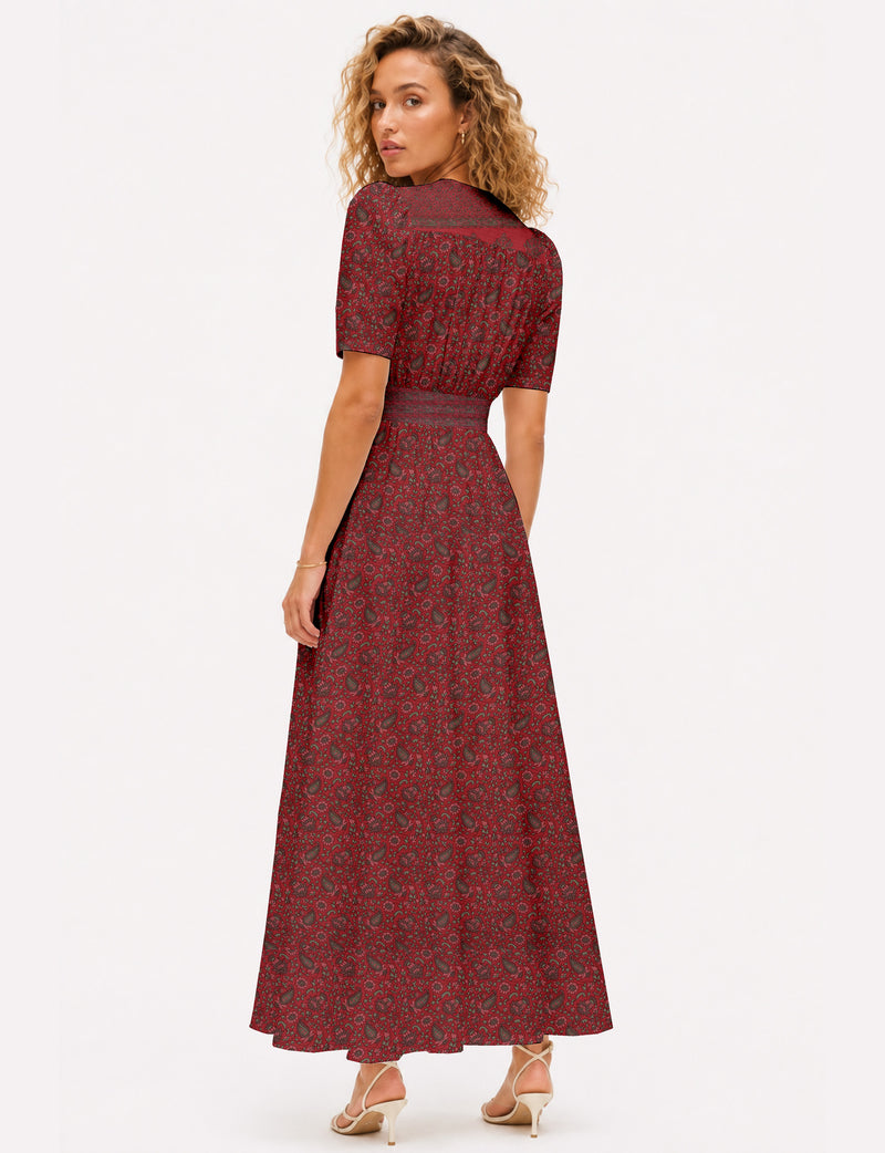 Maxi romantic dress - Red Paisley