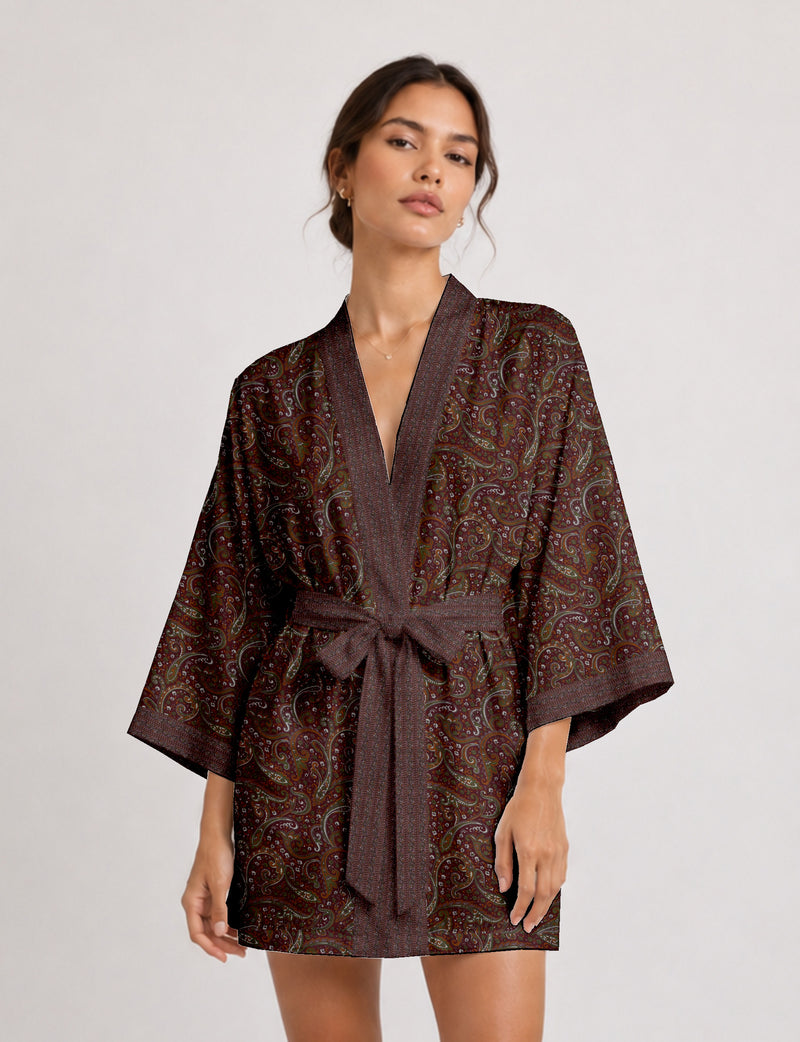 Short kimono robe - Red Paisley