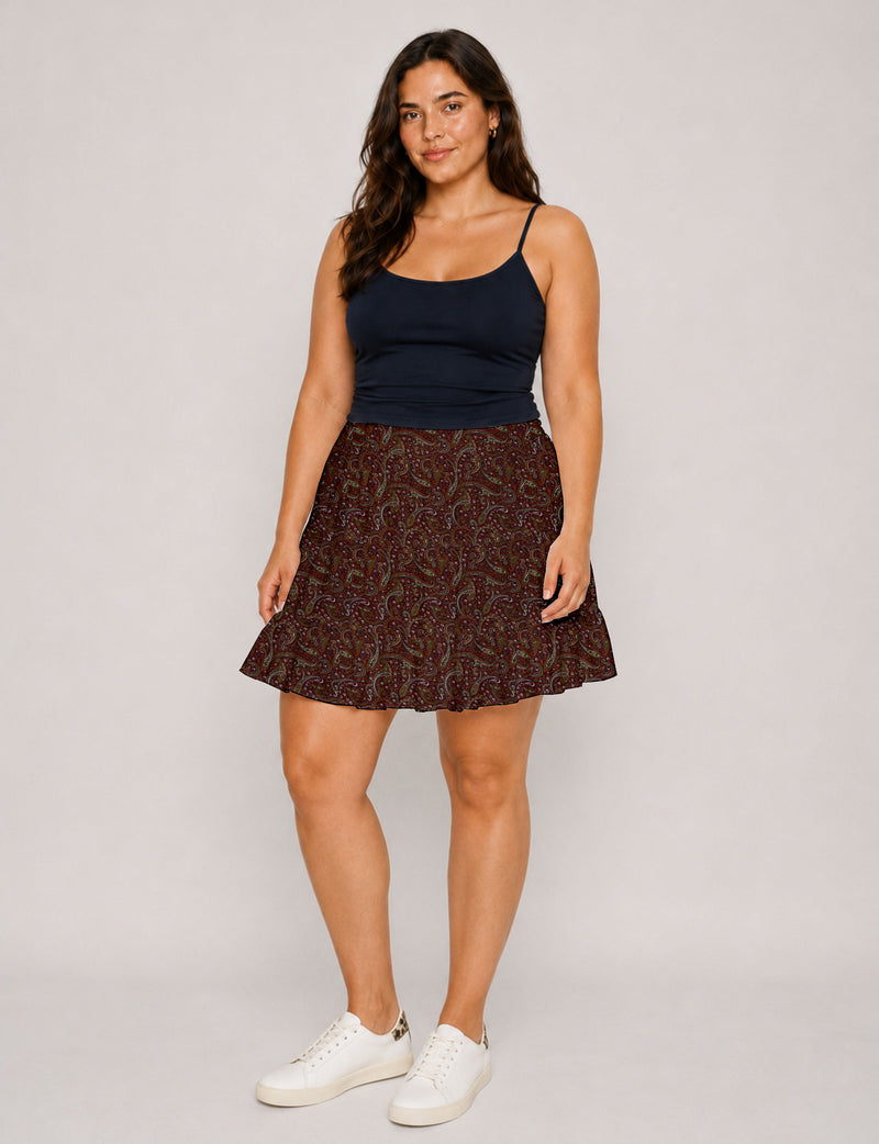 Short tiered skirt - Red Paisley