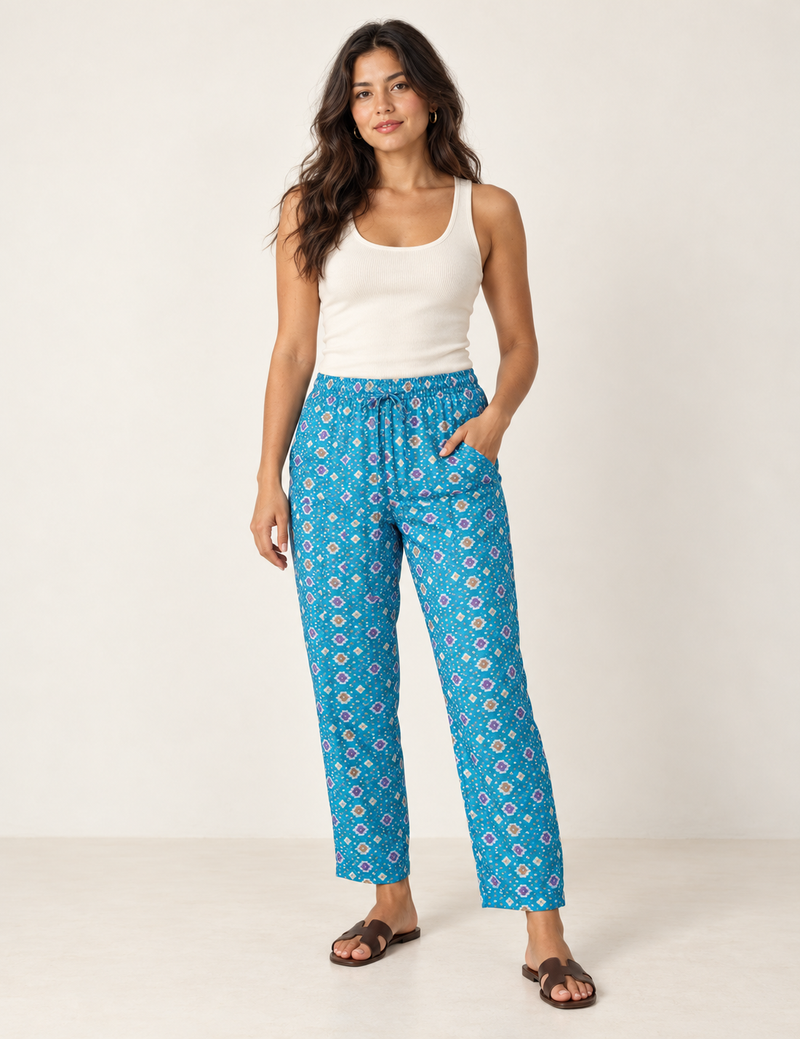 Pull-on Pants - Blue Ikat