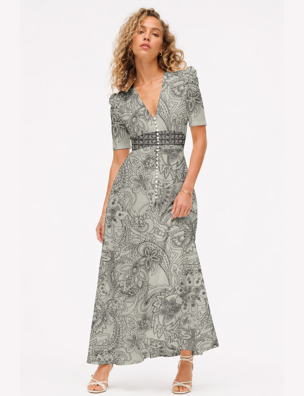 Romantisches Maxikleid - Weiß Paisley