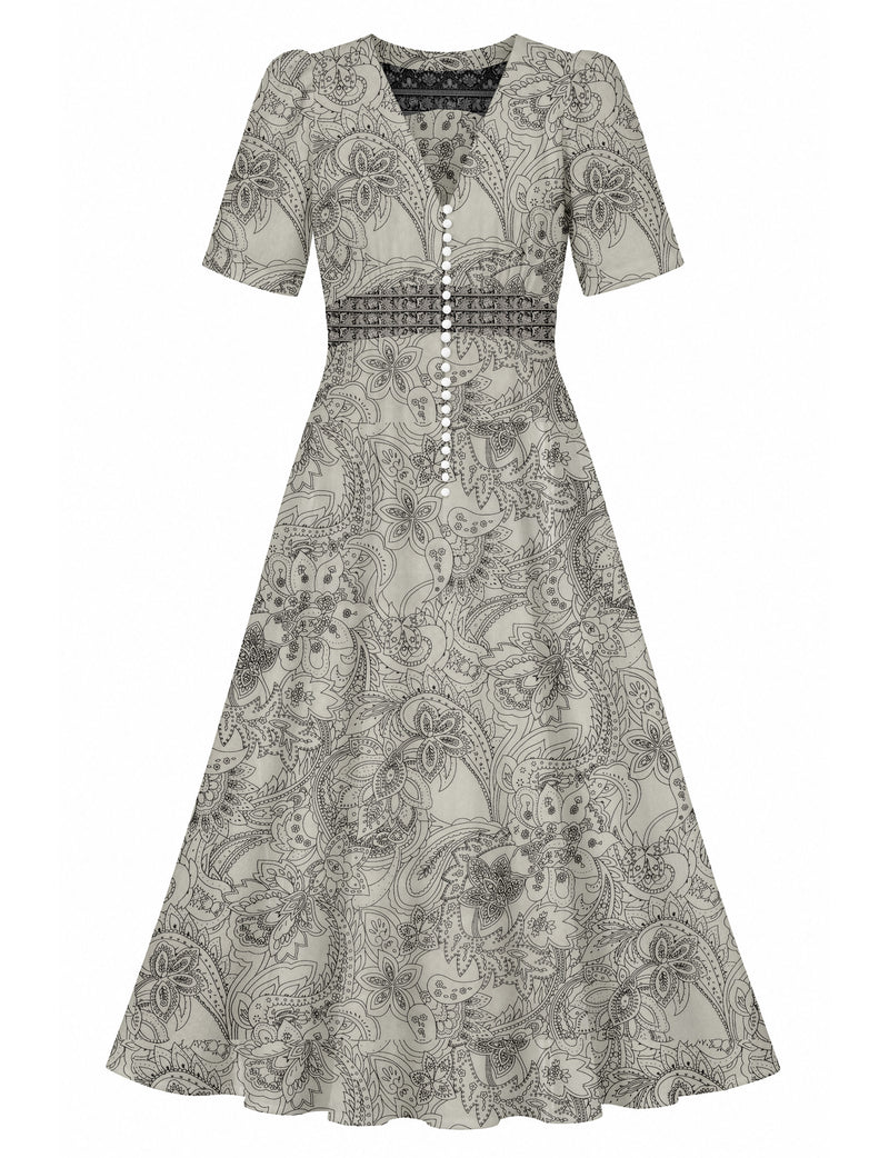 Maxi romantic dress - White Paisley
