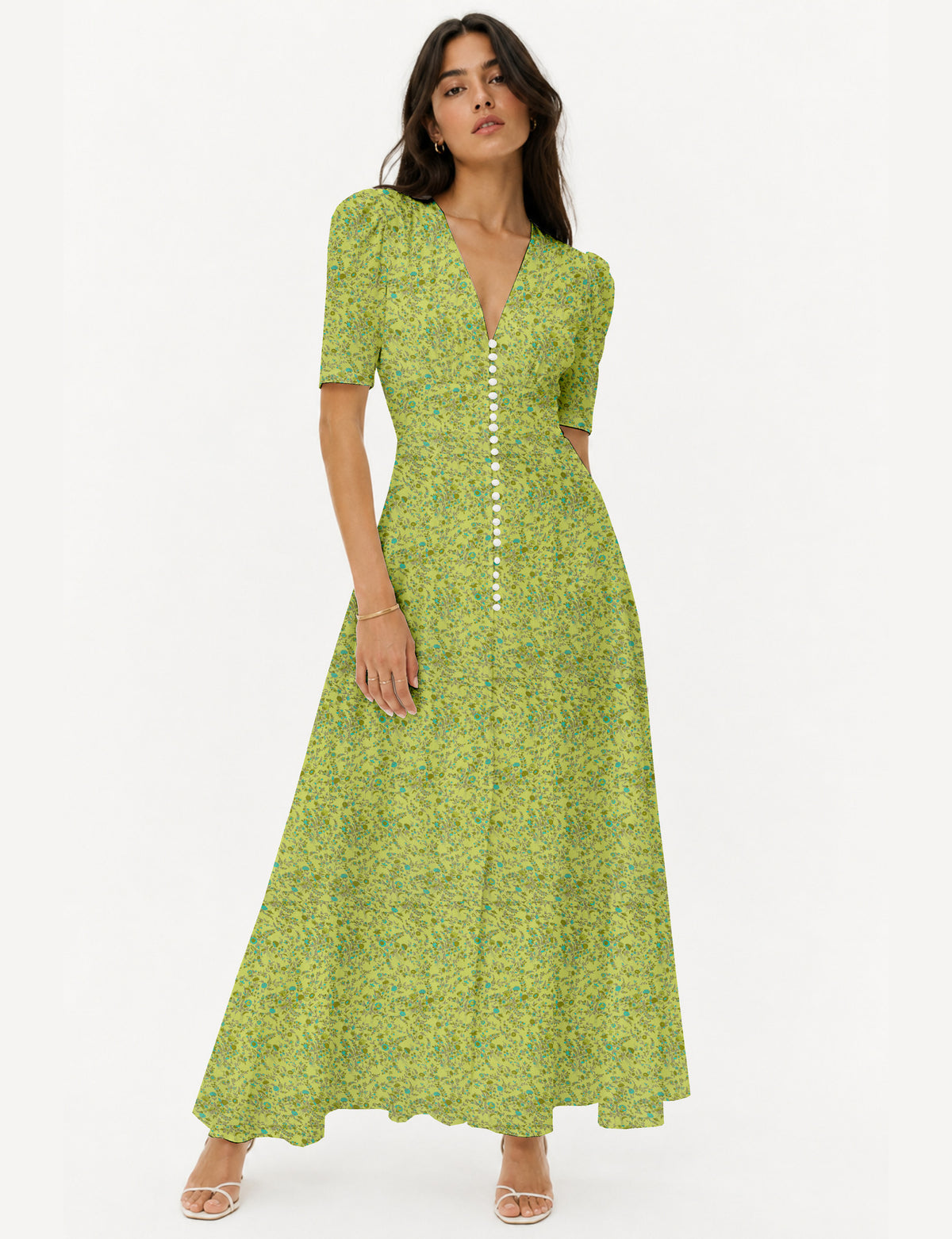 Maxi romantic dress - Yellow Floral