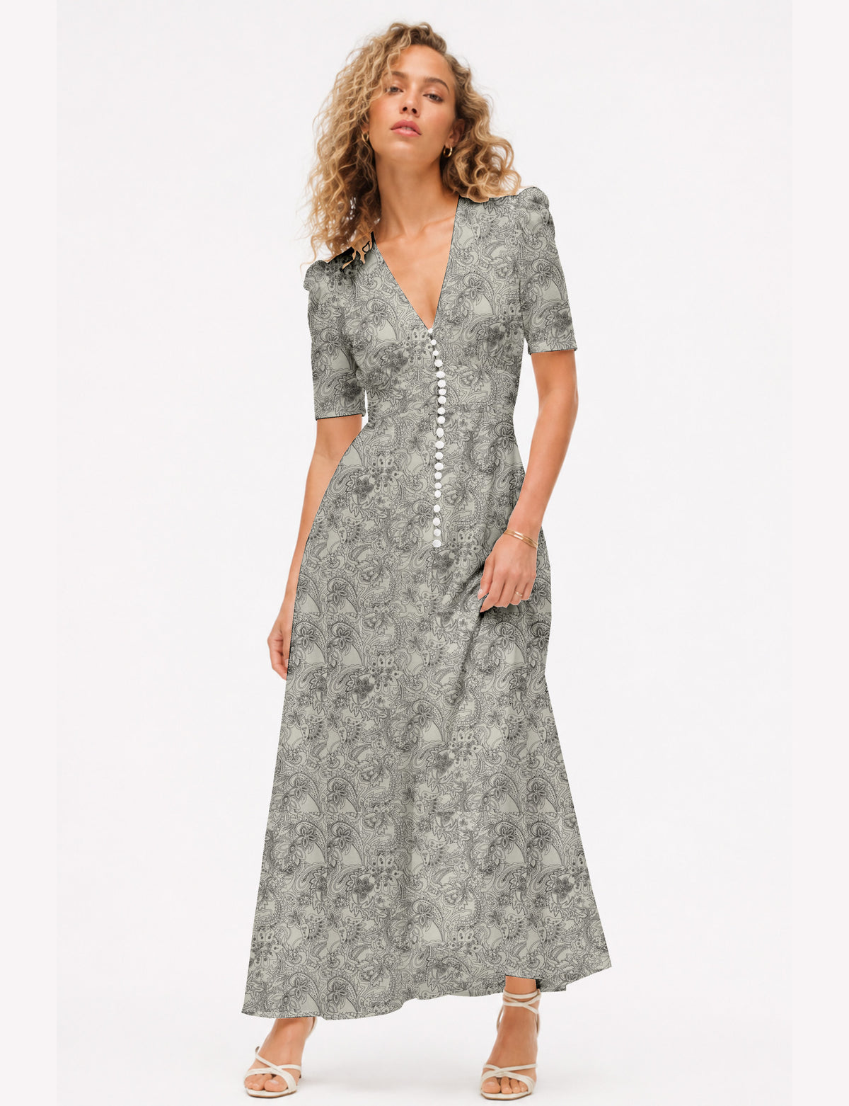 Maxi romantic dress - White Paisley