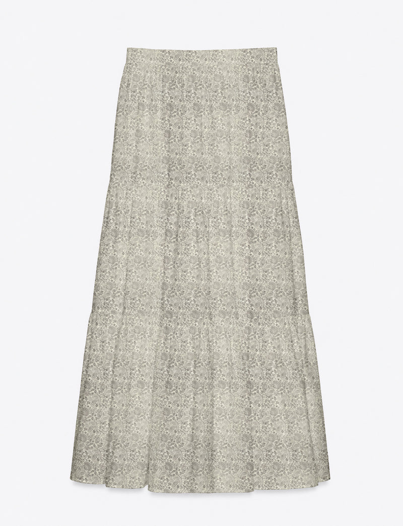 Falda midi escalonada - Blanco Tropical