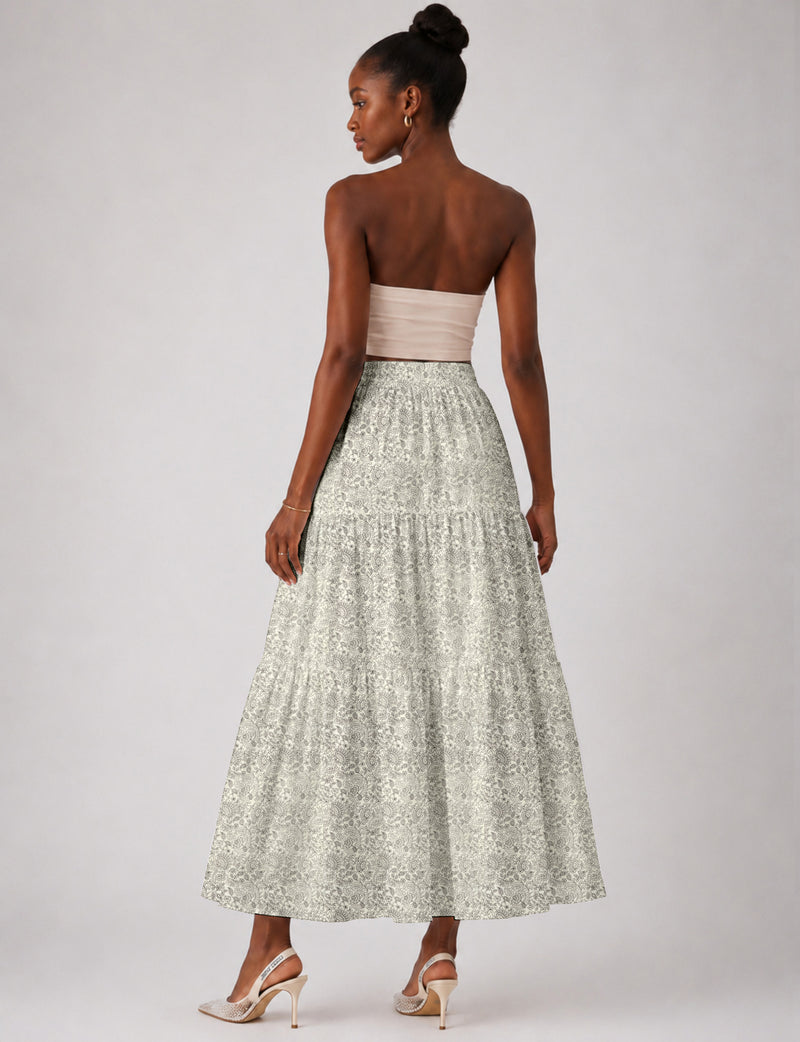 Falda midi escalonada - Blanco Tropical