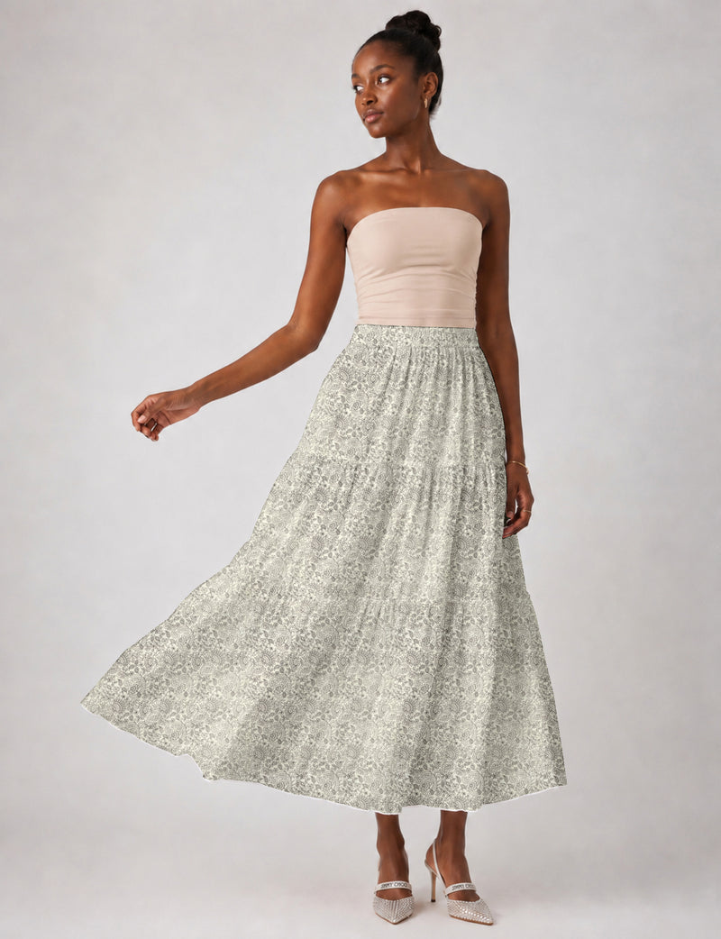 Falda midi escalonada - Blanco Tropical