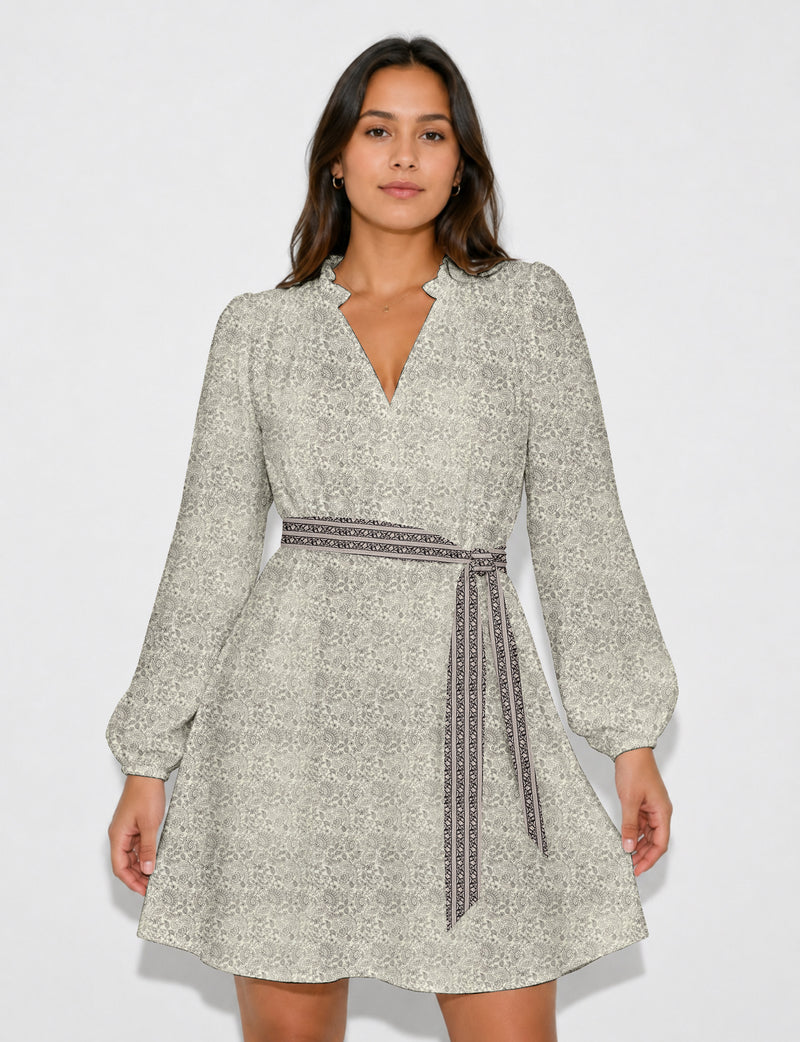 Swing dress with belt - White Tropical